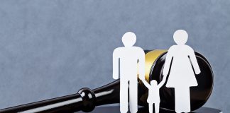 Family figure and a gavel. Family law concept